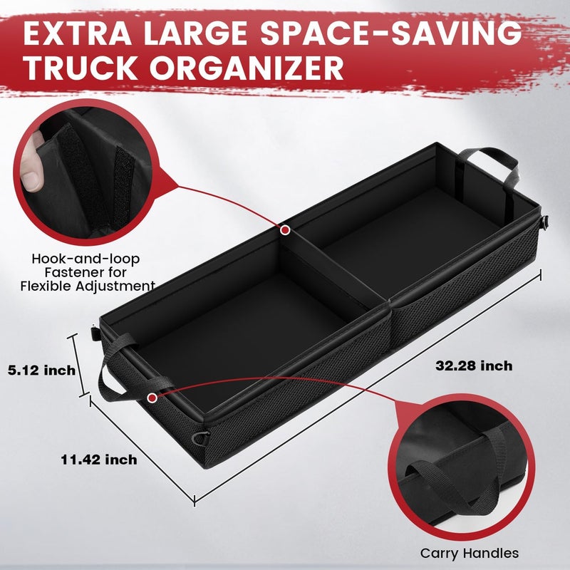 AUTOFIT Under Seat Truck Organizer Storage Box with 1 Removable Divider & 5 Storage Mesh Bag, Collapsible Trunk Organizer for Car, SUV, Truck, or Van(Full Size Trucks) Two large storage compartments - Image 3